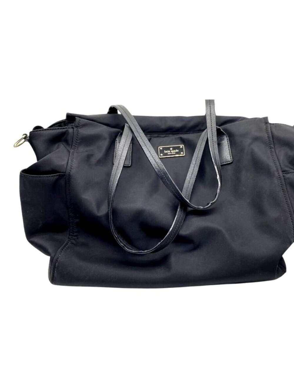 Kate Spade Black Nylon Diaper Bag With Leather Straps & Multiple Pockets